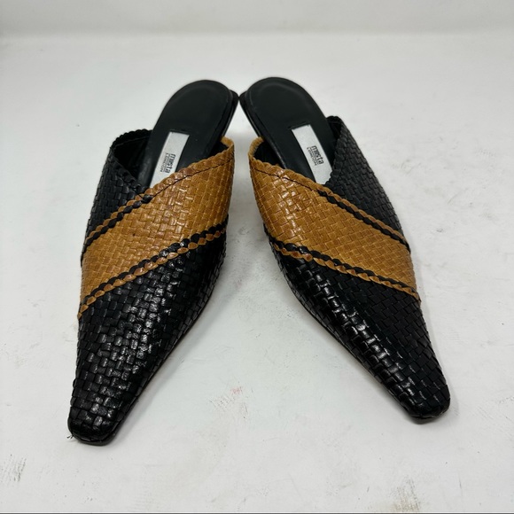 Mista London Woven Leather Pointed Toe Mules Slides Kitten Heel 35 - Picture 3 of 9